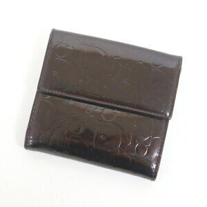 Christian Dior Double Hook Compact Bi fold Wallet Leather Bordeaux